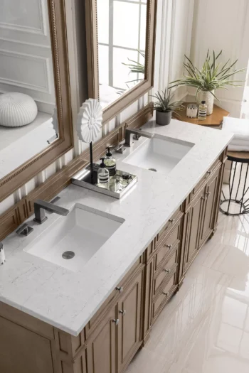 Bristol 72" Double Vanity, Whitewashed Walnut w/ 3 CM Eternal Jasmine Pearl Quartz Top - Image 2