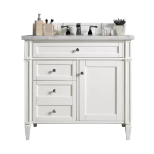 Brittany 36″ Single Vanity, Bright White w/ 3 CM Arctic Fall Solid Surface Top