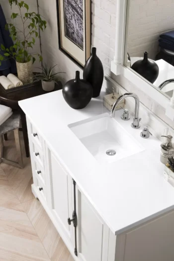 Providence 48" Single Vanity, Bright White w/ 3 CM White Zeus Quartz Top - Image 3