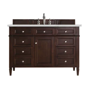 Brittany 48″ Single Vanity, Burnished Mahogany w/ 3 CM Ethereal Noctis Quartz Top