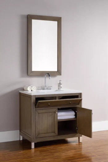 Chicago 36" Single Vanity, Whitewashed Walnut w/ 3 CM White Zeus Quartz Top - Image 6