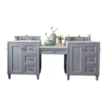 Copper Cove Encore 86" Double Vanity Set, Silver Gray w/ 3 CM White Zeus Quartz Top