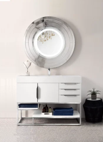 Columbia 48" Single Vanity, Glossy White, w/ Glossy White Composite Stone Top - Image 2