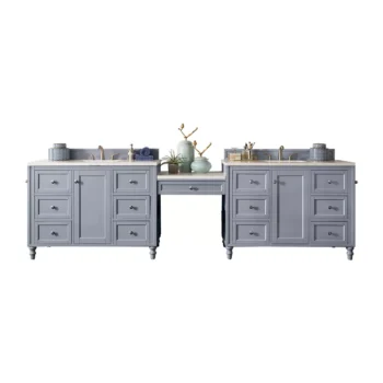 Copper Cove Encore 122" Double Vanity Set, Silver Gray w/ 3 CM White Zeus Quartz Top