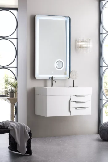 Mercer Island 36" Single Vanity, Glossy White w/ Glossy White Composite Stone Top - Image 3