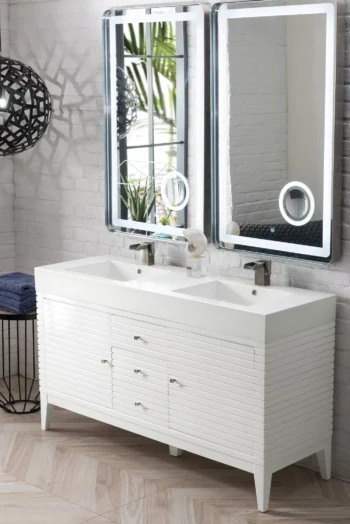 Linear 59" Double Vanity, Glossy White w/ Glossy White Composite Stone Top - Image 3