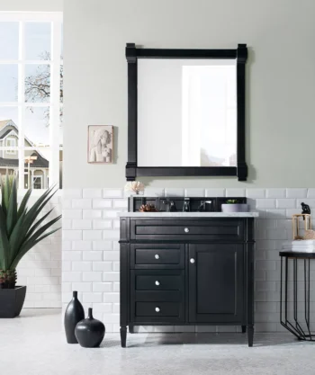 Brittany 36" Single Vanity, Black Onyx w/ 3 CM Carrara Marble Top - Image 2