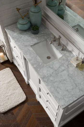 De Soto 60" Single Vanity, Bright White w/ 3 CM Carrara Marble Top - Image 3