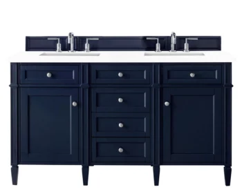 Brittany 60" Double Vanity, Victory Blue w/ 3 CM White Zeus Quartz Top