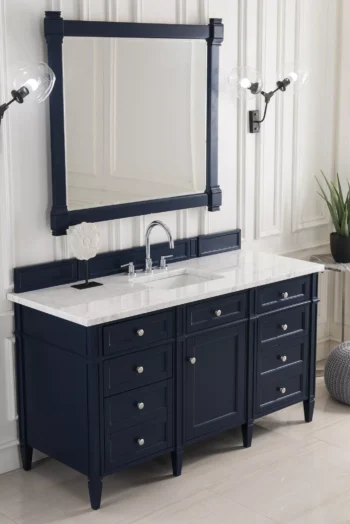 Brittany 60" Single Vanity, Victory Blue w/ 3 CM Carrara Marble Top - Image 3