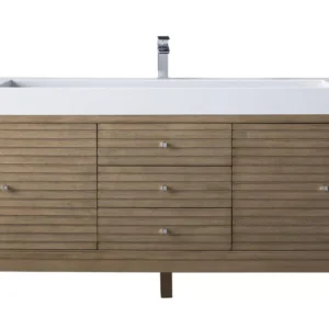 Linear 72″ Single Vanity Whitewashed Walnut w/ Glossy White Composite Stone Top