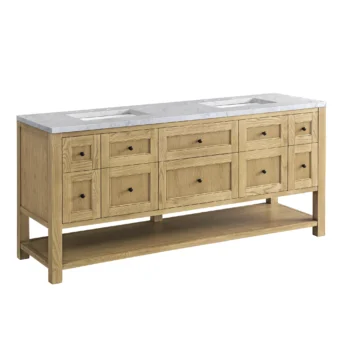 Breckenridge 72" Double Vanity, Light Natural Oak w/ 3 CM Carrara Marble Top - Image 7
