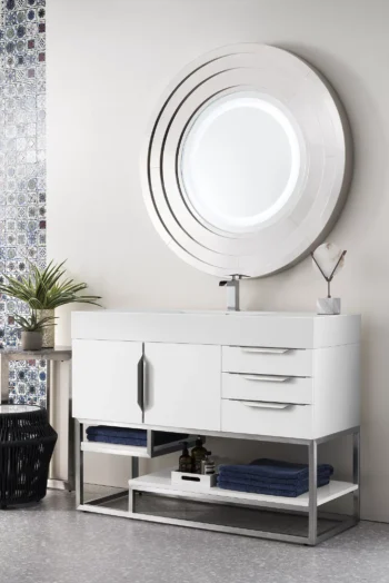 Columbia 48" Single Vanity, Glossy White, w/ Glossy White Composite Stone Top - Image 3