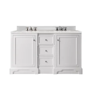 De Soto 60″ Double Vanity, Bright White w/ 3 CM Eternal Serena Quartz Top
