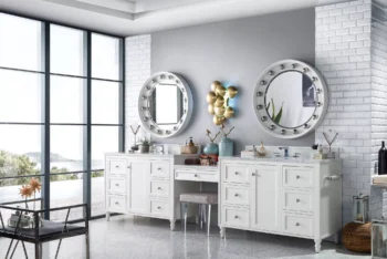 Copper Cove Encore 122" Double Vanity Set, Bright White w/ 3 CM Arctic Fall Solid Surface Top - Image 3