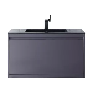 Milan 35.4″ Single Vanity, Modern Gray Glossy w/ Charcoal Black Composite Stone Top