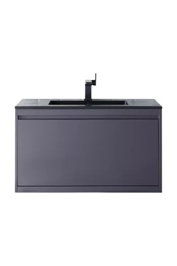 Milan 35.4" Single Vanity, Modern Gray Glossy w/ Charcoal Black Composite Stone Top