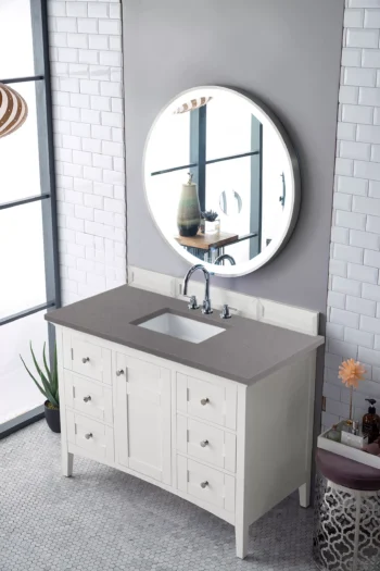 Palisades 48" Single Vanity, Bright White w/ 3 CM Grey Expo Quartz Top - Image 2