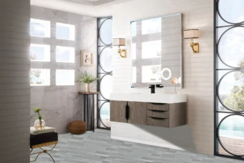 Mercer Island 48" Single Vanity, Ash Gray, Matte Black w/ Glossy White Composite Stone Top - Image 3