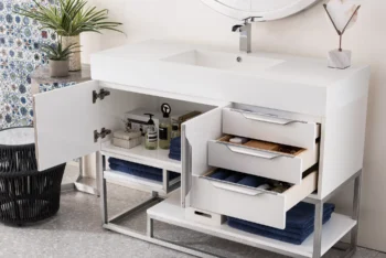 Columbia 48" Single Vanity, Glossy White, w/ Glossy White Composite Stone Top - Image 4