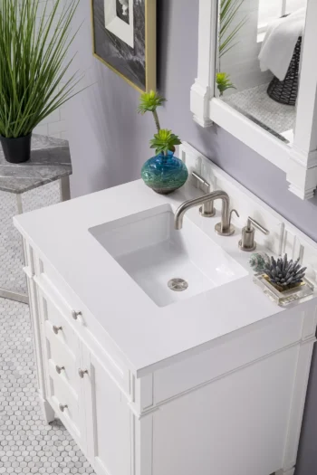 Brittany 30" Single Vanity, Bright White, w/ 3 CM White Zeus Quartz Top - Image 3
