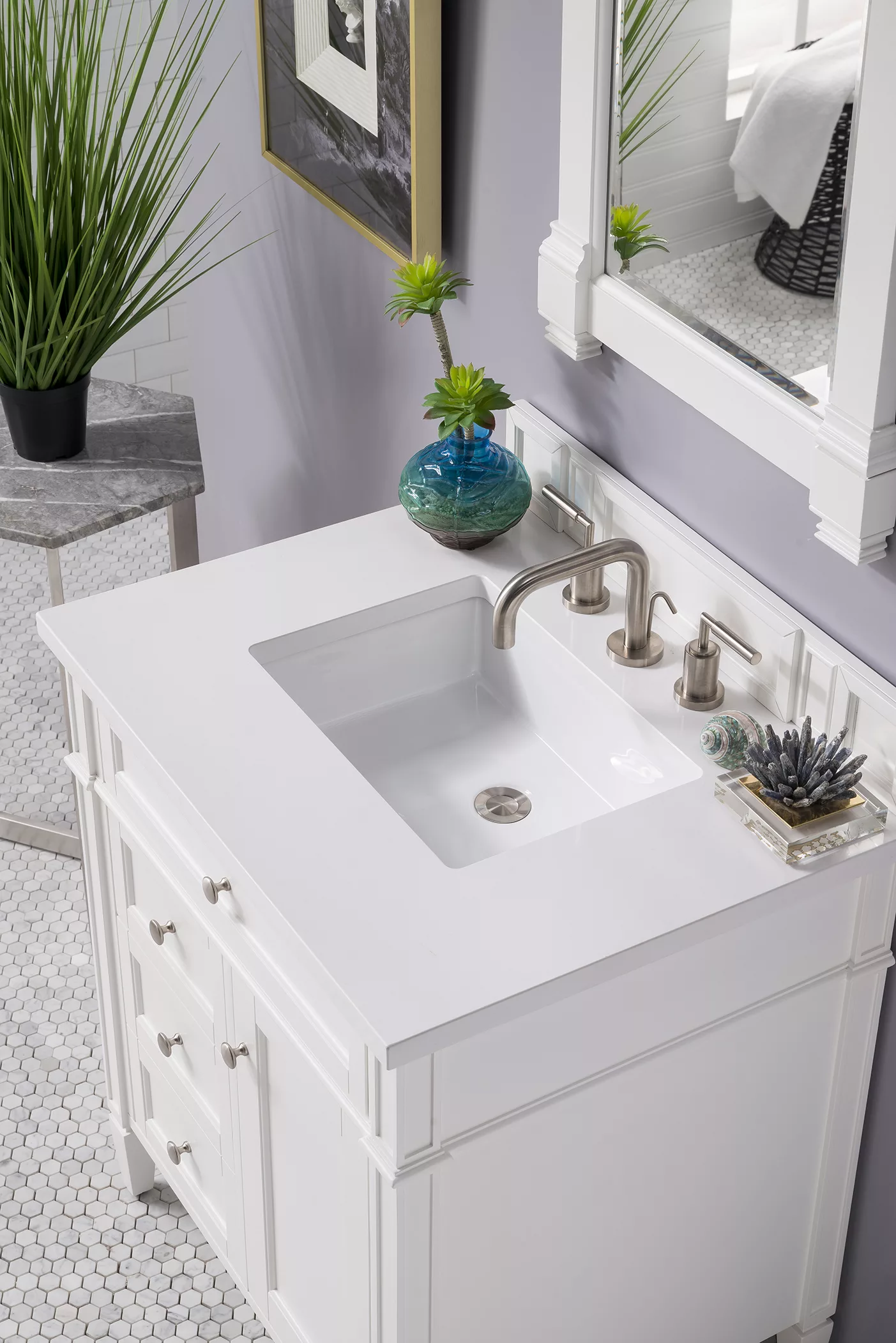 Brittany 30" Single Vanity, Bright White, w/ 3 CM White Zeus Quartz Top - Image 3