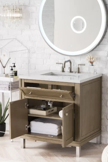 Chicago 30" Single Vanity, Whitewashed Walnut w/ 3 CM Eternal Jasmine Pearl Quartz Top - Image 6