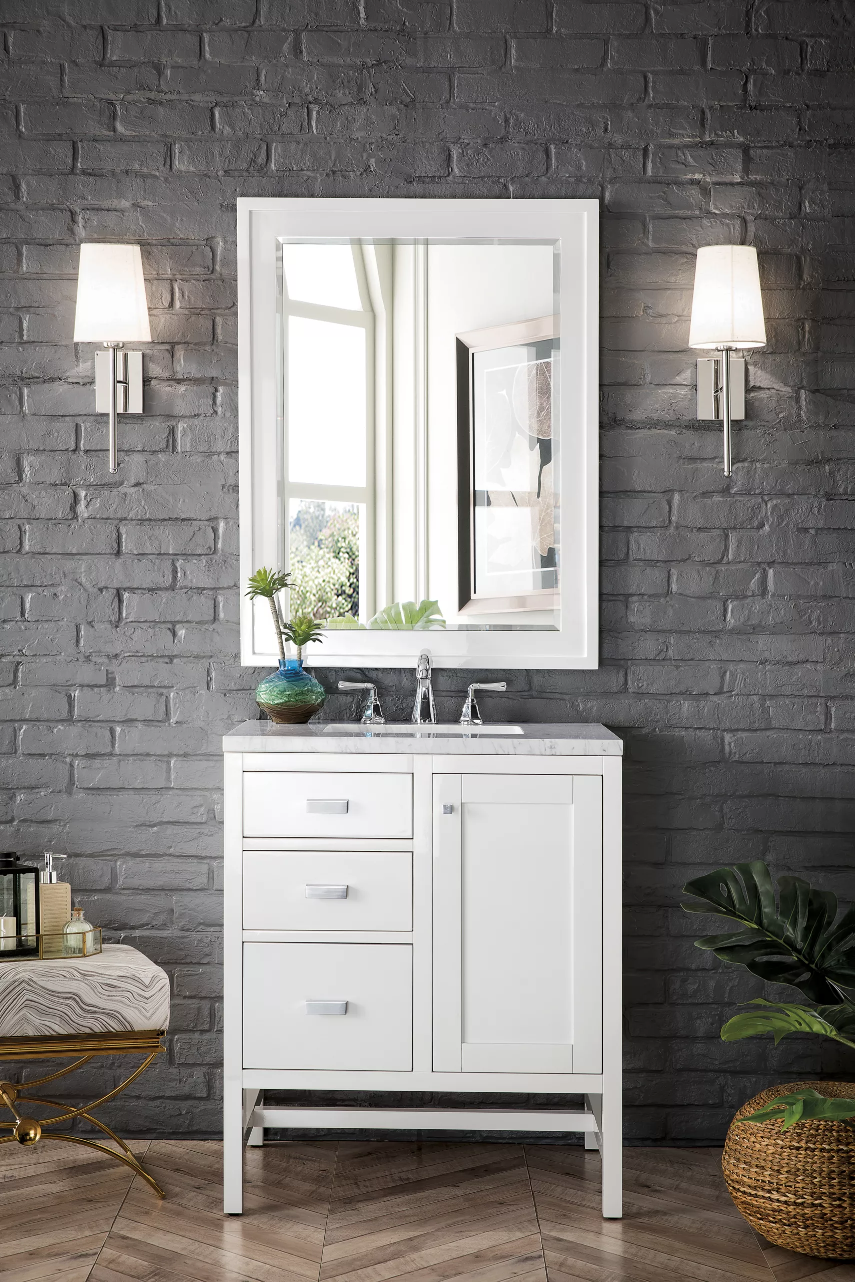 Addison 30" Single Vanity, Glossy White w/ 3 CM Arctic Fall Solid Surface Top - Image 2