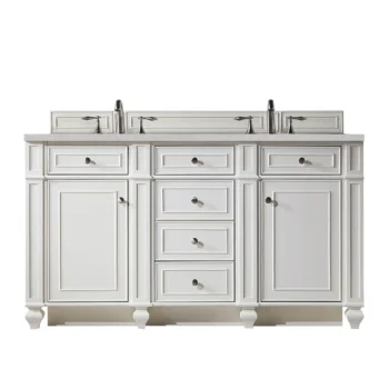 Bristol 60" Double Vanity, Bright White w/ 3 CM Eternal Serena Quartz Top