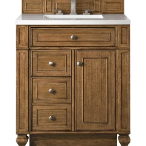 Bristol 30″ Single Vanity, Saddle Brown w/ 3 CM White Zeus Quartz Top