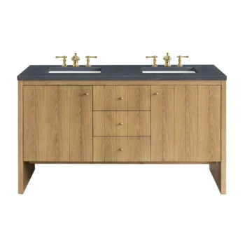 Hudson 60" Double Vanity, Light Natural Oak w/ 3 CM Charcoal Soapstone Top