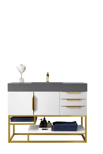 Columbia 48" Single Vanity, Glossy White, Radiant Gold w/ Dusk Grey Glossy Composite Stone Top