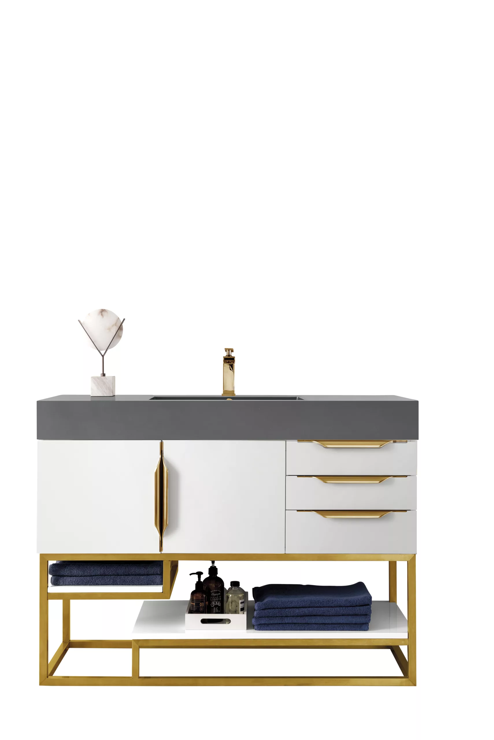 Columbia 48" Single Vanity, Glossy White, Radiant Gold w/ Dusk Grey Glossy Composite Stone Top