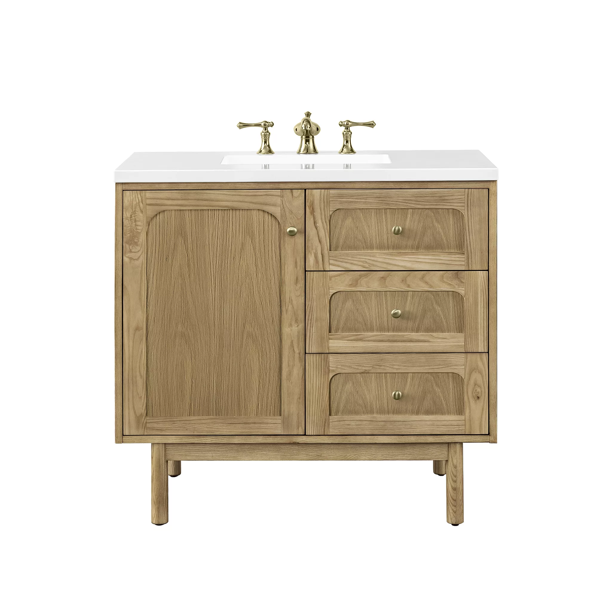 Laurent 36" Single Vanity, Light Natural Oak w/ 3 CM White Zeus Top - Image 2