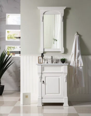 Brookfield 26" Single Vanity, Bright White w/ 3 CM Carrara Marble Top - Image 2