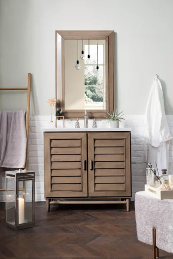 Portland 36" Single Vanity Whitewashed Walnut w/ 3 CM Arctic Fall Solid Surface Top - Image 2
