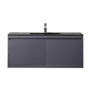 Milan 47.3″ Single Vanity, Modern Gray Glossy w/ Charcoal Black Composite Stone Top