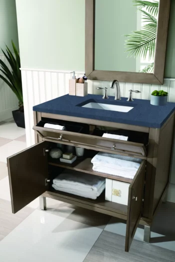 Chicago 36" Single Vanity, Whitewashed Walnut w/ 3 CM Charcoal Soapstone Quartz Top - Image 6