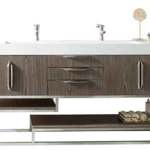Columbia 72″ Double Vanity, Ash Gray w/ Glossy White Composite Stone Top