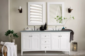 Palisades 72" Double Vanity, Bright White w/ 3 CM Cala Blue Top - Image 2
