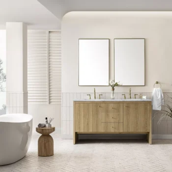 Hudson 60" Double Vanity, Light Natural Oak w/ 3 CM Ethereal Noctis Top - Image 2