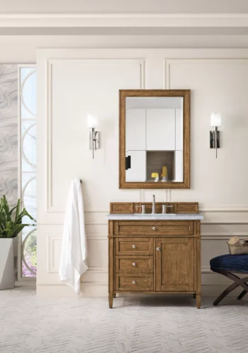 Brittany 36" Single Vanity, Saddle Brown w/ 3 CM Eternal Jasmine Pearl Quartz Top - Image 2