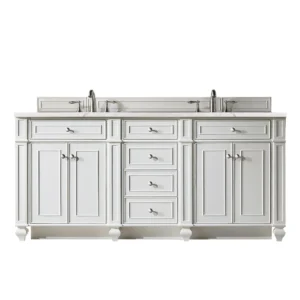 Bristol 72″ Double Vanity, Bright White w/ 3 CM Eternal Jasmine Pearl Quartz Top