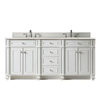 Bristol 72" Double Vanity, Bright White w/ 3 CM Eternal Jasmine Pearl Quartz Top