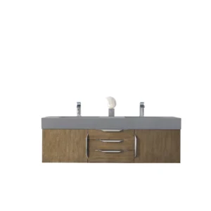 Mercer Island 59″ Double Vanity, Latte Oak w/ Dusk Grey Glossy Composite Stone Top