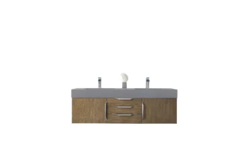 Mercer Island 59" Double Vanity, Latte Oak w/ Dusk Grey Glossy Composite Stone Top