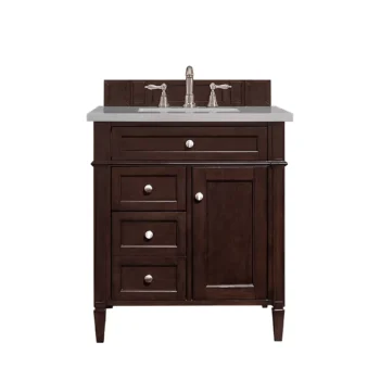 Brittany 30" Single Vanity, Burnished Mahogany, w/ 3 CM Eternal Serena Quartz Top