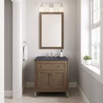 Chicago 30" Single Vanity, Whitewashed Walnut w/ 3 CM Charcoal Soapstone Quartz Top - Image 2