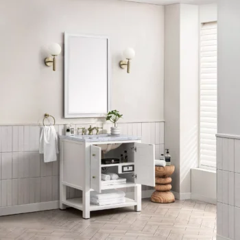 Breckenridge 30" Single Vanity, Bright White w/ 3 CM Carrara Marble Top - Image 4