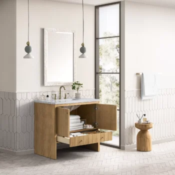 Hudson 36" Single Vanity, Light Natural Oak w/ 3 CM Arctic Fall Top - Image 6